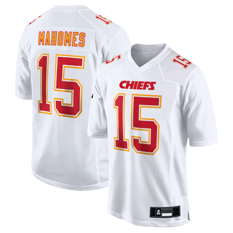 MATTH #15 Patrick Mahomes Player KC.Chiefs Carbon White Fashion Game Stitched Jerseys