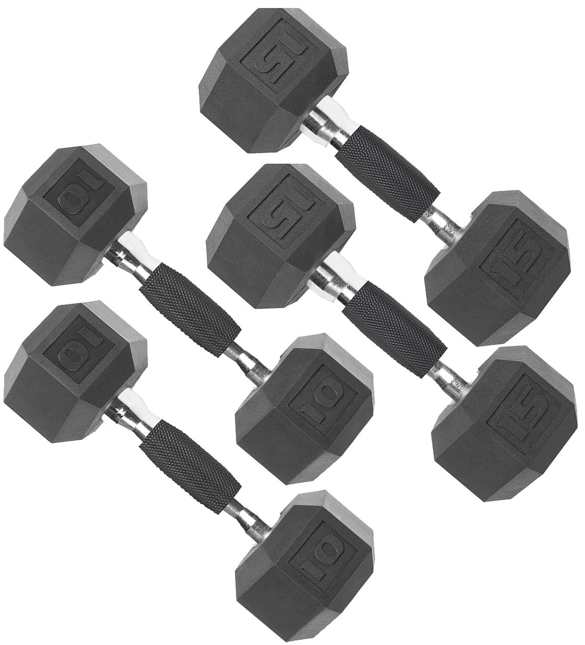 CAP Rubber Coated Dumbbell Weights, Free Weights for Home Gym Strength Training, Anti-Roll Hex Dumbbells with Black, Chrome & Comfort Grip Handles, Pairs & Sets
