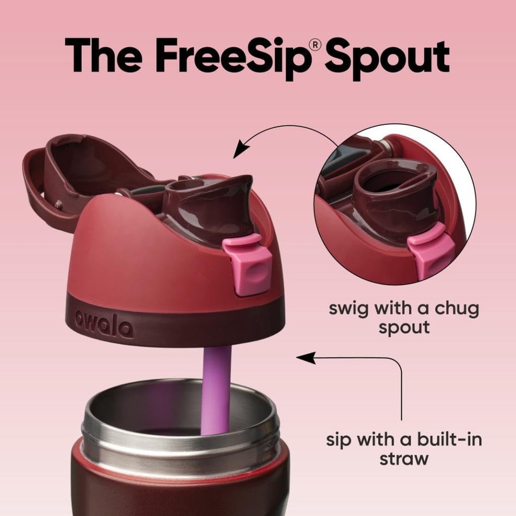 Owala FreeSip Stainless Steel Water Bottle 24 oz Black Cherry