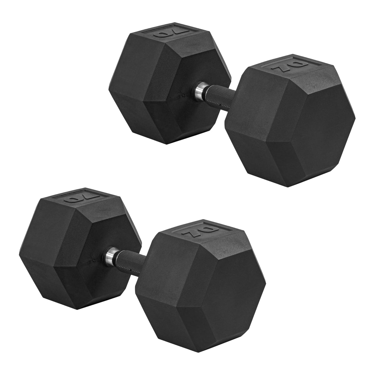 CAP Rubber Coated Dumbbell Weights, Free Weights for Home Gym Strength Training, Anti-Roll Hex Dumbbells with Black, Chrome & Comfort Grip Handles, Pairs & Sets