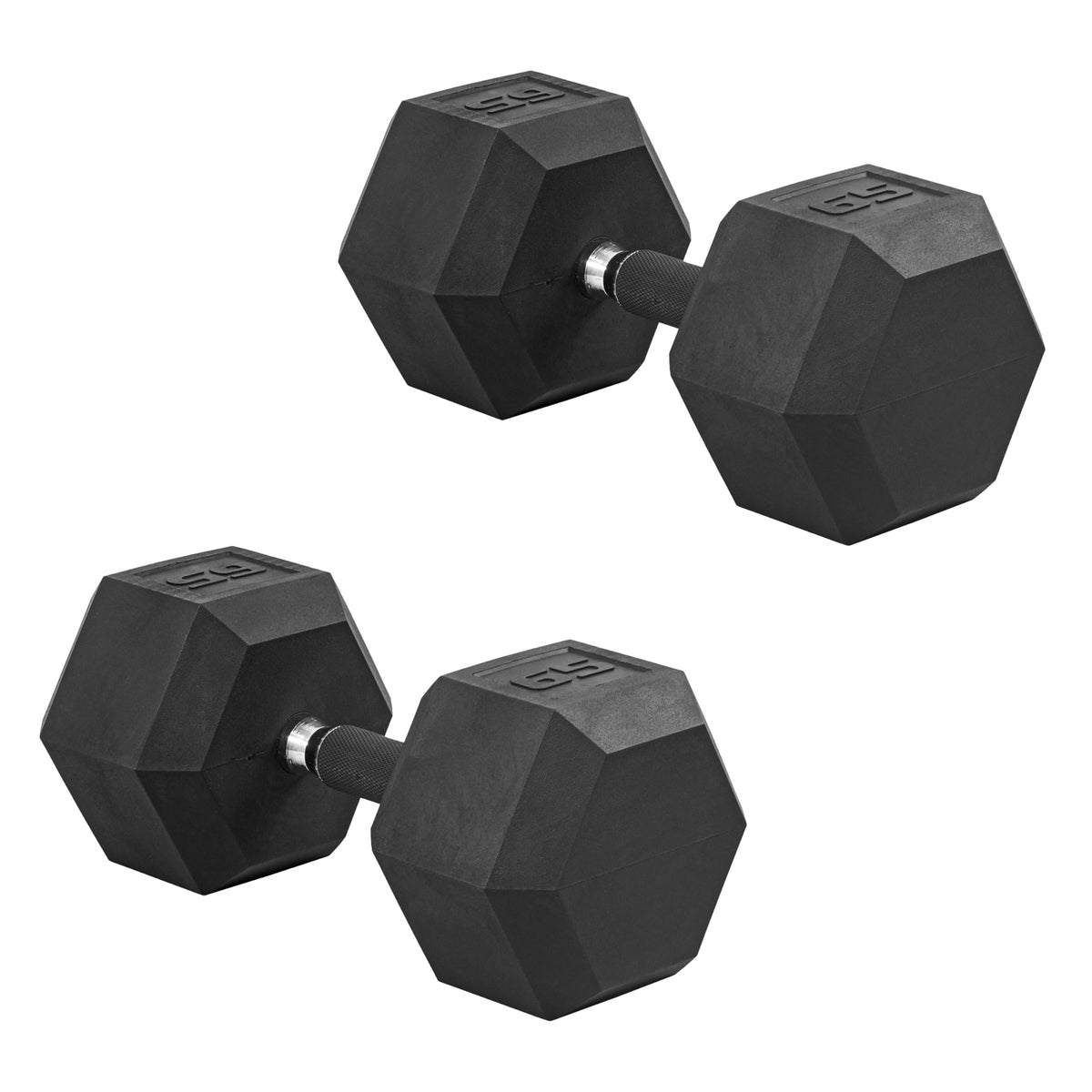 CAP Rubber Coated Dumbbell Weights, Free Weights for Home Gym Strength Training, Anti-Roll Hex Dumbbells with Black, Chrome & Comfort Grip Handles, Pairs & Sets