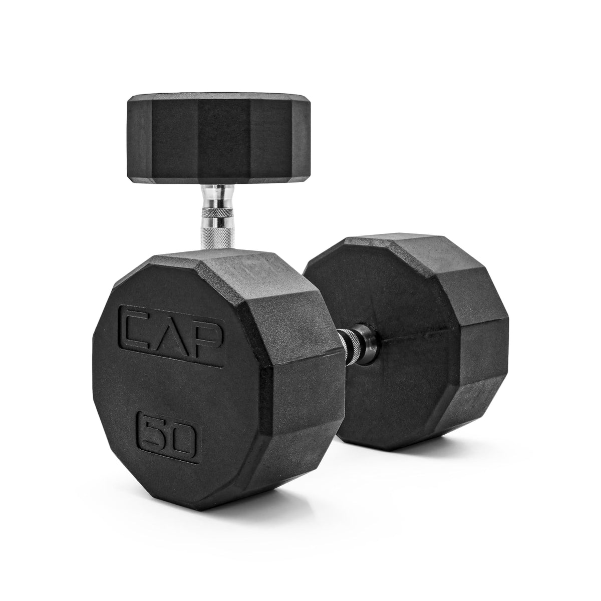 CAP Rubber Coated Dumbbell Weights, Free Weights for Home Gym Strength Training, Anti-Roll Hex Dumbbells with Black, Chrome & Comfort Grip Handles, Pairs & Sets
