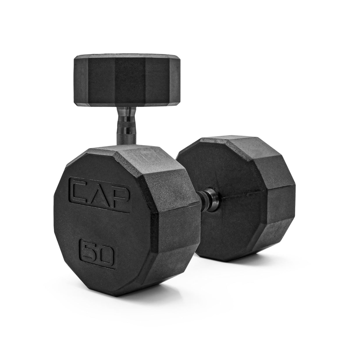 CAP Rubber Coated Dumbbell Weights, Free Weights for Home Gym Strength Training, Anti-Roll Hex Dumbbells with Black, Chrome & Comfort Grip Handles, Pairs & Sets