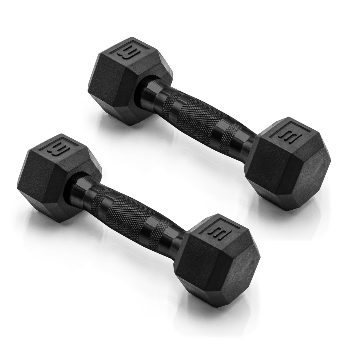 CAP Rubber Coated Dumbbell Weights, Free Weights for Home Gym Strength Training, Anti-Roll Hex Dumbbells with Black, Chrome & Comfort Grip Handles, Pairs & Sets