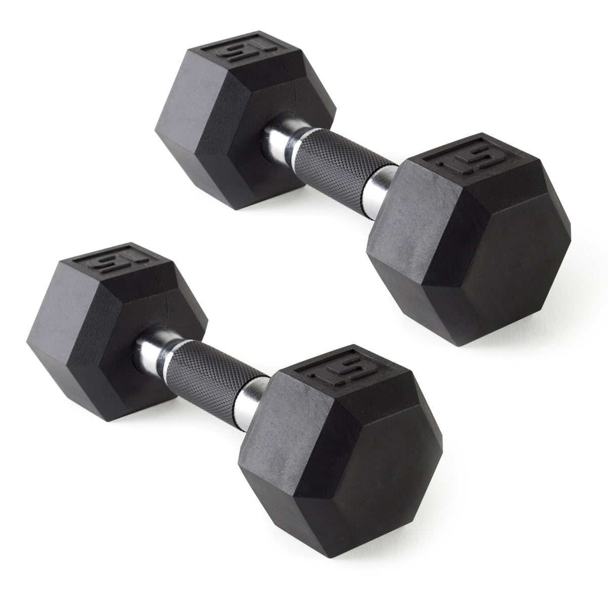 CAP Rubber Coated Dumbbell Weights, Free Weights for Home Gym Strength Training, Anti-Roll Hex Dumbbells with Black, Chrome & Comfort Grip Handles, Pairs & Sets