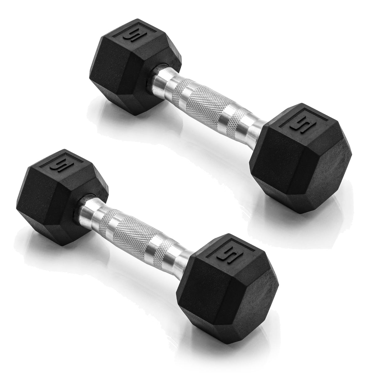 CAP Rubber Coated Dumbbell Weights, Free Weights for Home Gym Strength Training, Anti-Roll Hex Dumbbells with Black, Chrome & Comfort Grip Handles, Pairs & Sets