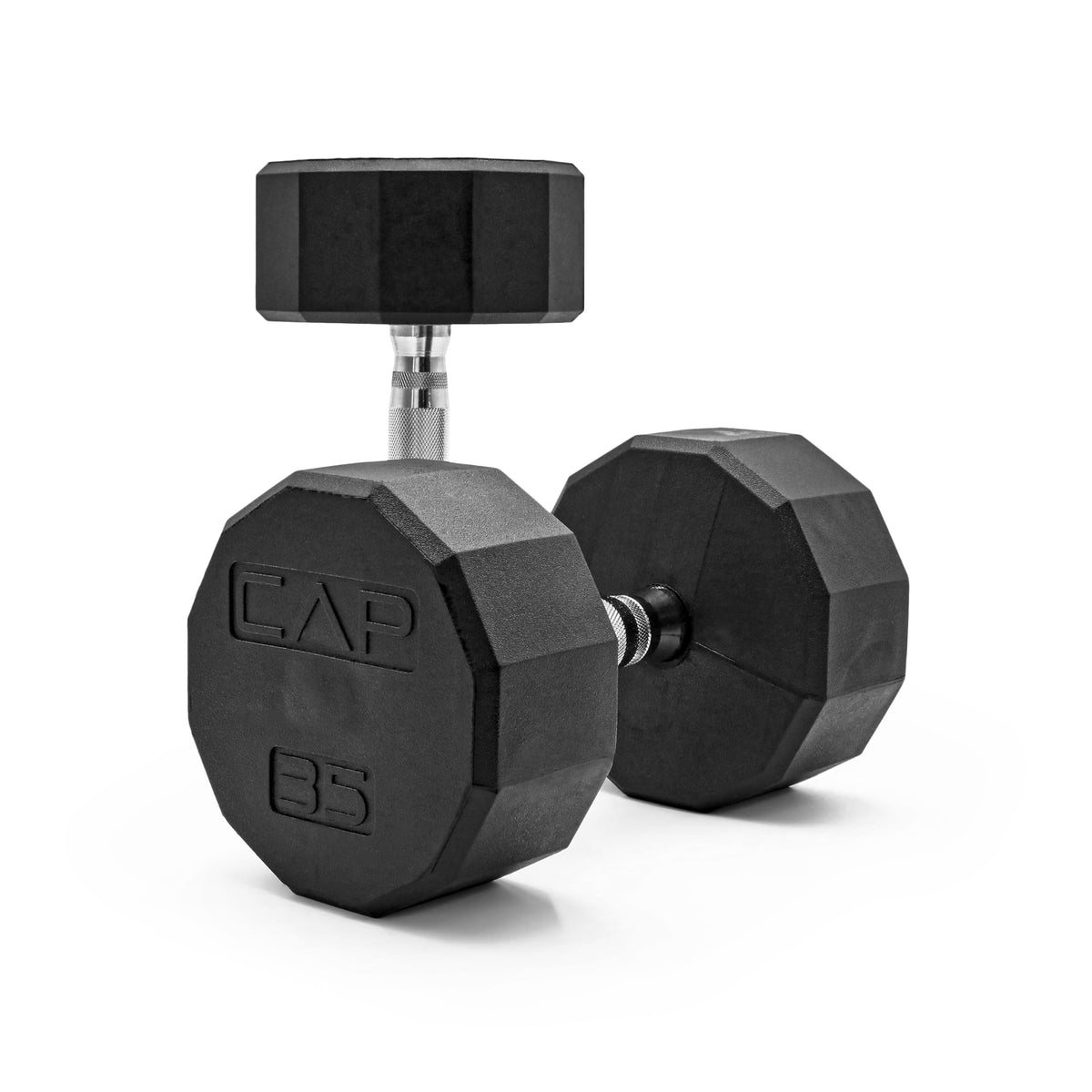CAP Rubber Coated Dumbbell Weights, Free Weights for Home Gym Strength Training, Anti-Roll Hex Dumbbells with Black, Chrome & Comfort Grip Handles, Pairs & Sets