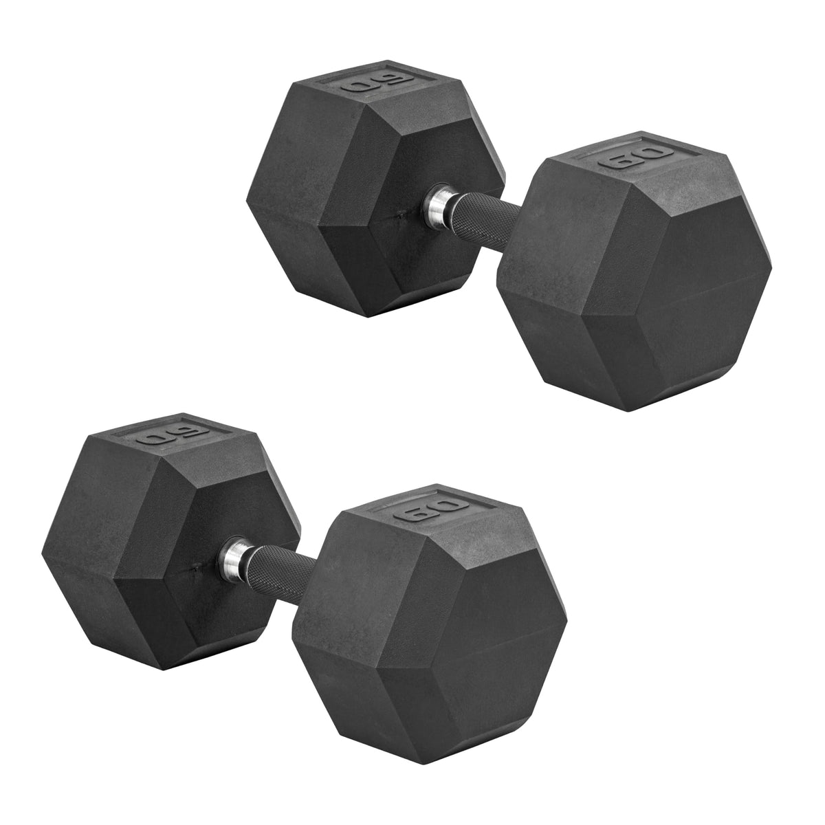 CAP Rubber Coated Dumbbell Weights, Free Weights for Home Gym Strength Training, Anti-Roll Hex Dumbbells with Black, Chrome & Comfort Grip Handles, Pairs & Sets
