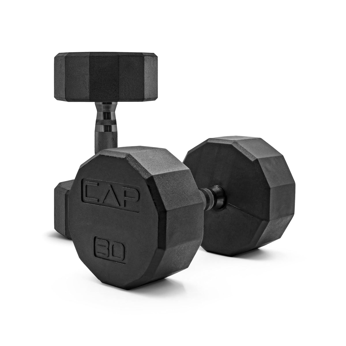 CAP Rubber Coated Dumbbell Weights, Free Weights for Home Gym Strength Training, Anti-Roll Hex Dumbbells with Black, Chrome & Comfort Grip Handles, Pairs & Sets