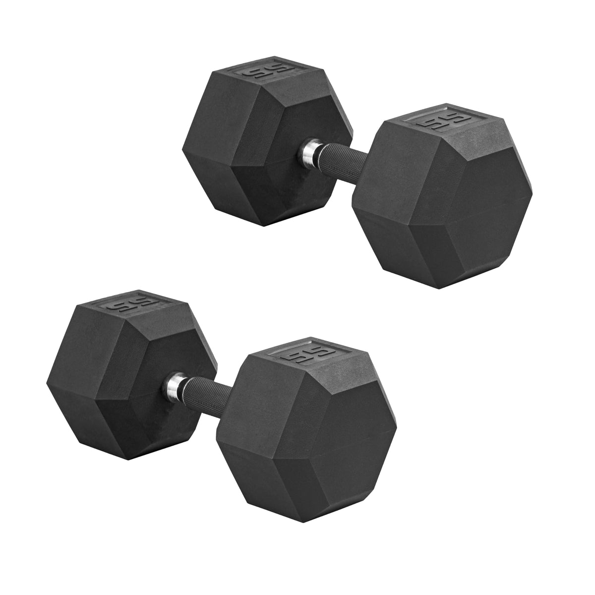 CAP Rubber Coated Dumbbell Weights, Free Weights for Home Gym Strength Training, Anti-Roll Hex Dumbbells with Black, Chrome & Comfort Grip Handles, Pairs & Sets