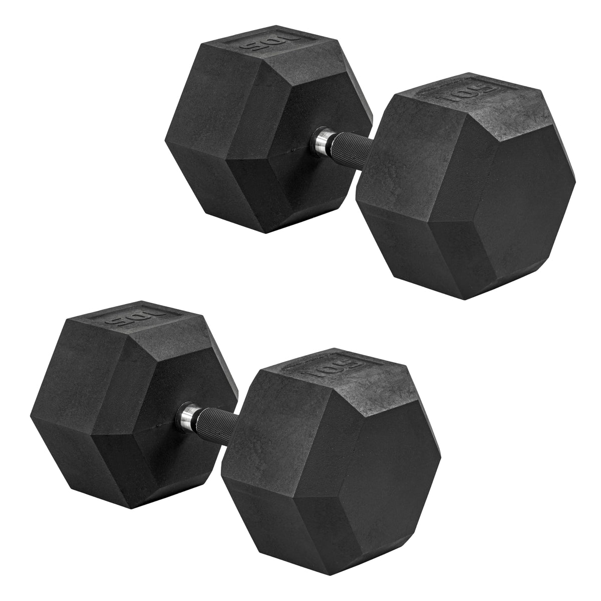 CAP Rubber Coated Dumbbell Weights, Free Weights for Home Gym Strength Training, Anti-Roll Hex Dumbbells with Black, Chrome & Comfort Grip Handles, Pairs & Sets