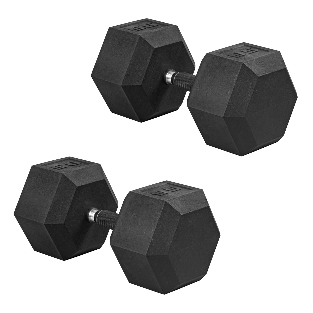 CAP Rubber Coated Dumbbell Weights, Free Weights for Home Gym Strength Training, Anti-Roll Hex Dumbbells with Black, Chrome & Comfort Grip Handles, Pairs & Sets