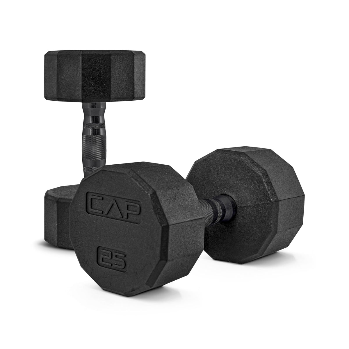CAP Rubber Coated Dumbbell Weights, Free Weights for Home Gym Strength Training, Anti-Roll Hex Dumbbells with Black, Chrome & Comfort Grip Handles, Pairs & Sets