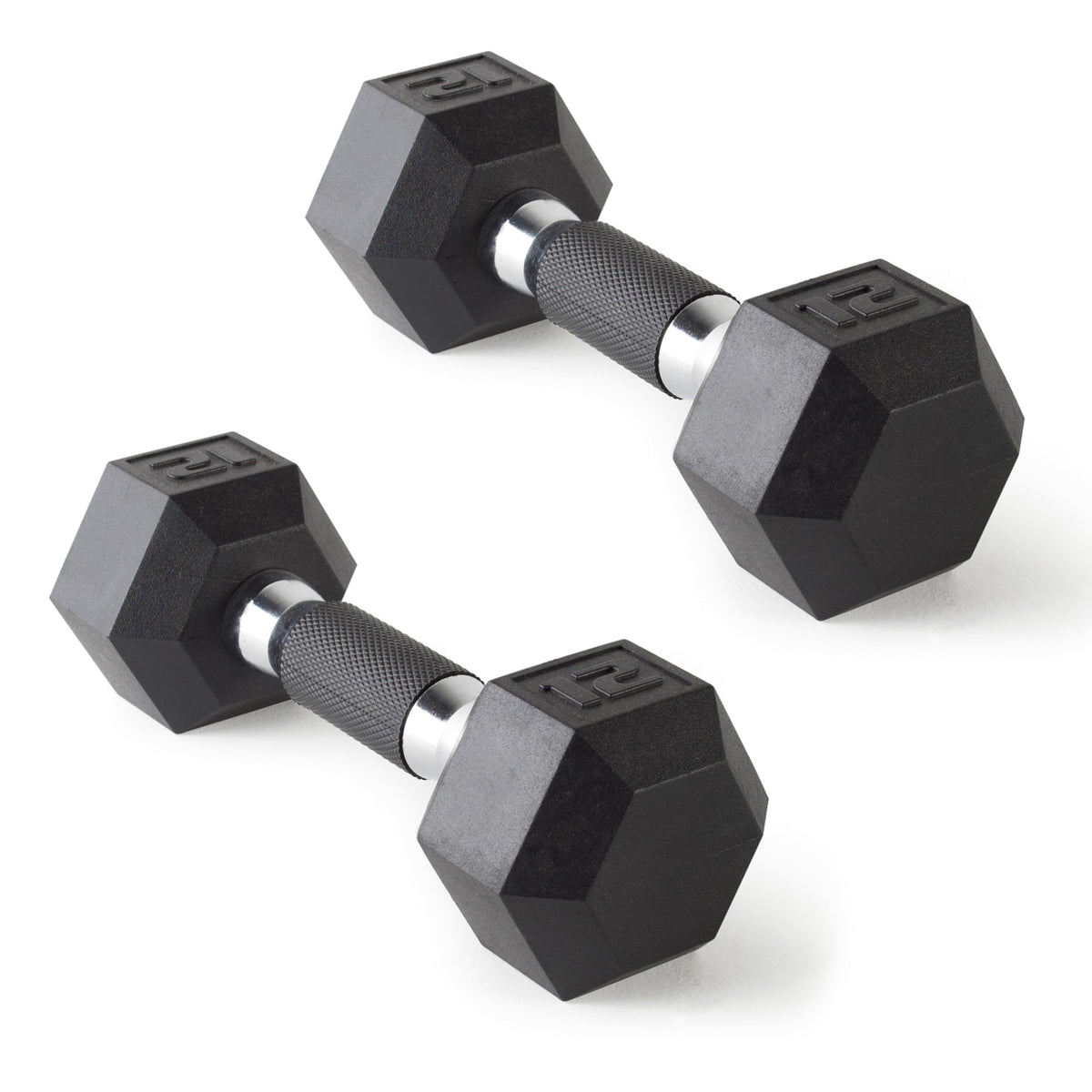 CAP Rubber Coated Dumbbell Weights, Free Weights for Home Gym Strength Training, Anti-Roll Hex Dumbbells with Black, Chrome & Comfort Grip Handles, Pairs & Sets
