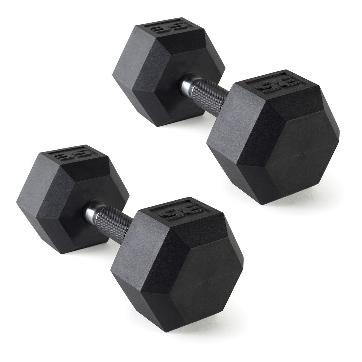 CAP Rubber Coated Dumbbell Weights, Free Weights for Home Gym Strength Training, Anti-Roll Hex Dumbbells with Black, Chrome & Comfort Grip Handles, Pairs & Sets