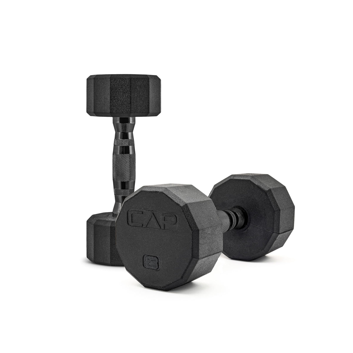 CAP Rubber Coated Dumbbell Weights, Free Weights for Home Gym Strength Training, Anti-Roll Hex Dumbbells with Black, Chrome & Comfort Grip Handles, Pairs & Sets