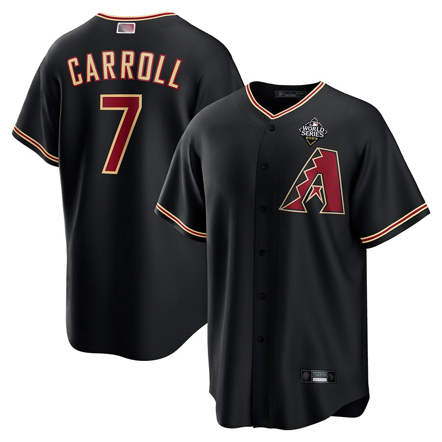MATTH A.Diamondbacks #7 Corbin Carroll Player Black World Series Replica Personalized Stitched Jerseys