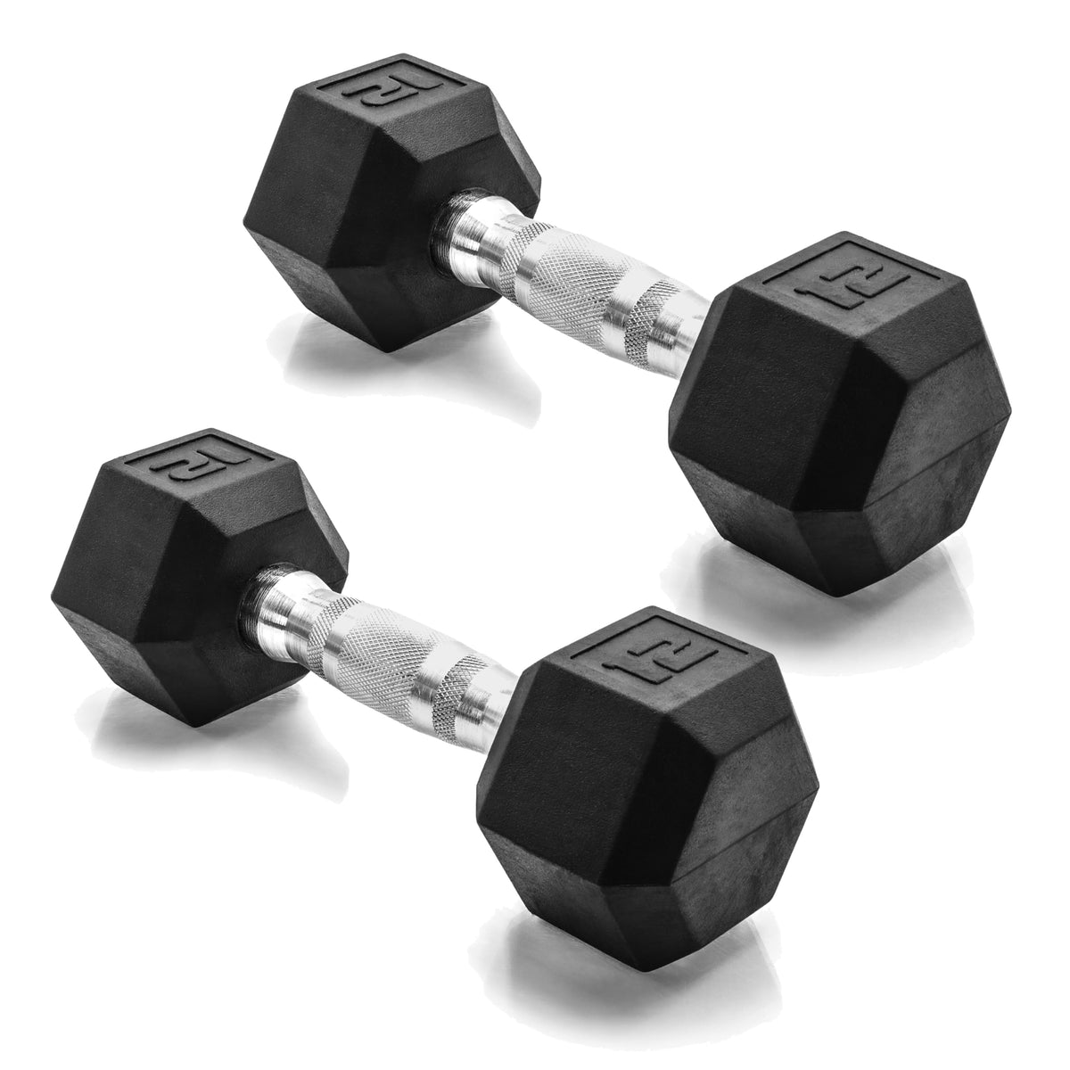 CAP Rubber Coated Dumbbell Weights, Free Weights for Home Gym Strength Training, Anti-Roll Hex Dumbbells with Black, Chrome & Comfort Grip Handles, Pairs & Sets