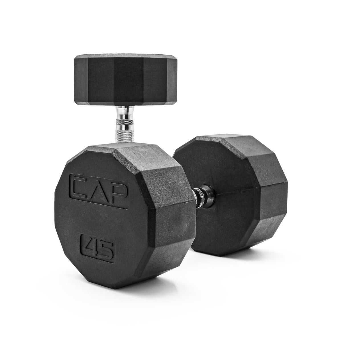 CAP Rubber Coated Dumbbell Weights, Free Weights for Home Gym Strength Training, Anti-Roll Hex Dumbbells with Black, Chrome & Comfort Grip Handles, Pairs & Sets