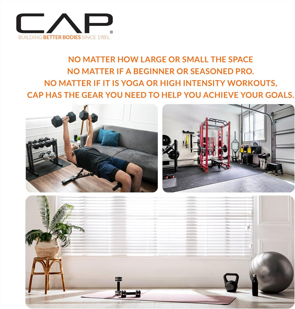 CAP Rubber Coated Dumbbell Weights, Free Weights for Home Gym Strength Training, Anti-Roll Hex Dumbbells with Black, Chrome & Comfort Grip Handles, Pairs & Sets