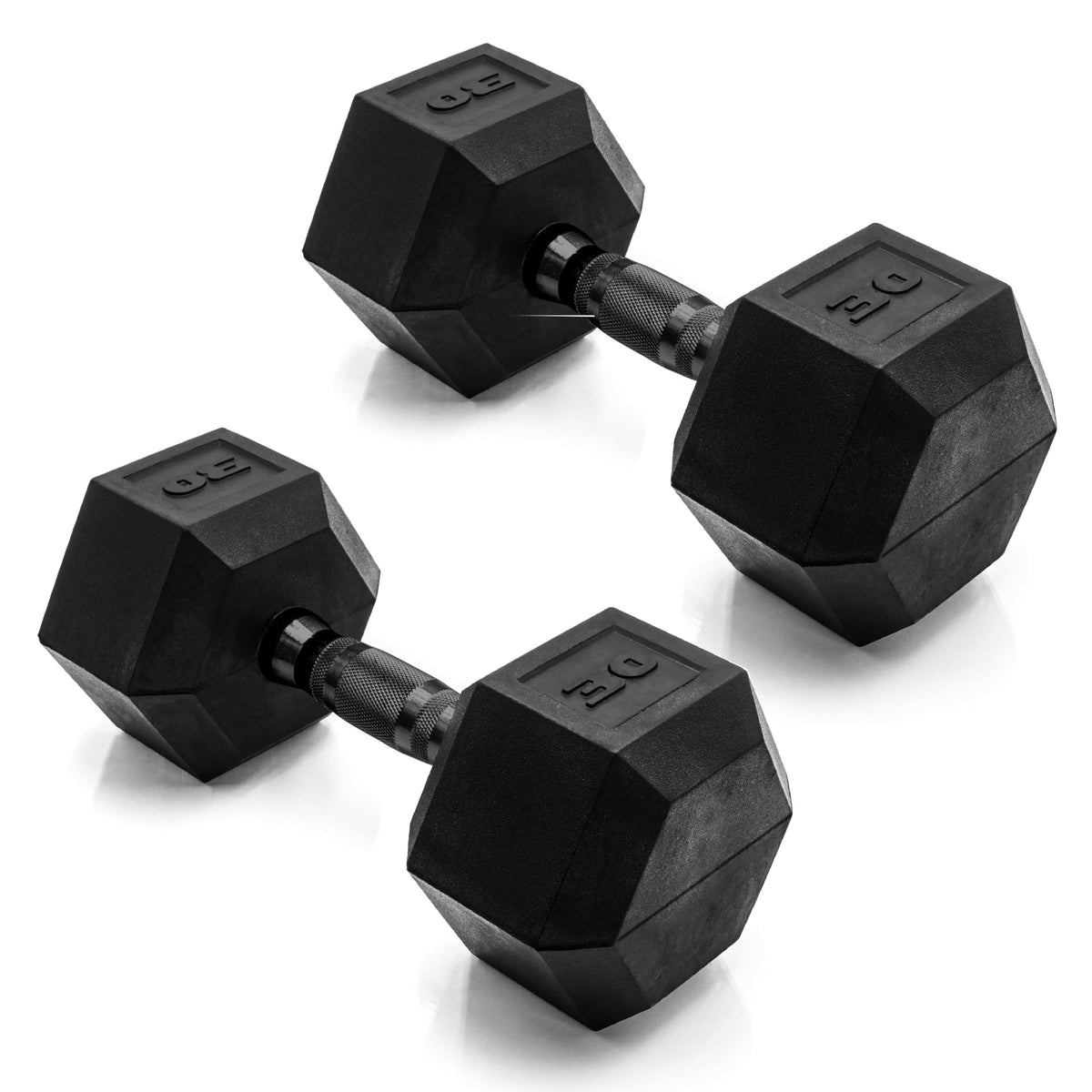 CAP Rubber Coated Dumbbell Weights, Free Weights for Home Gym Strength Training, Anti-Roll Hex Dumbbells with Black, Chrome & Comfort Grip Handles, Pairs & Sets
