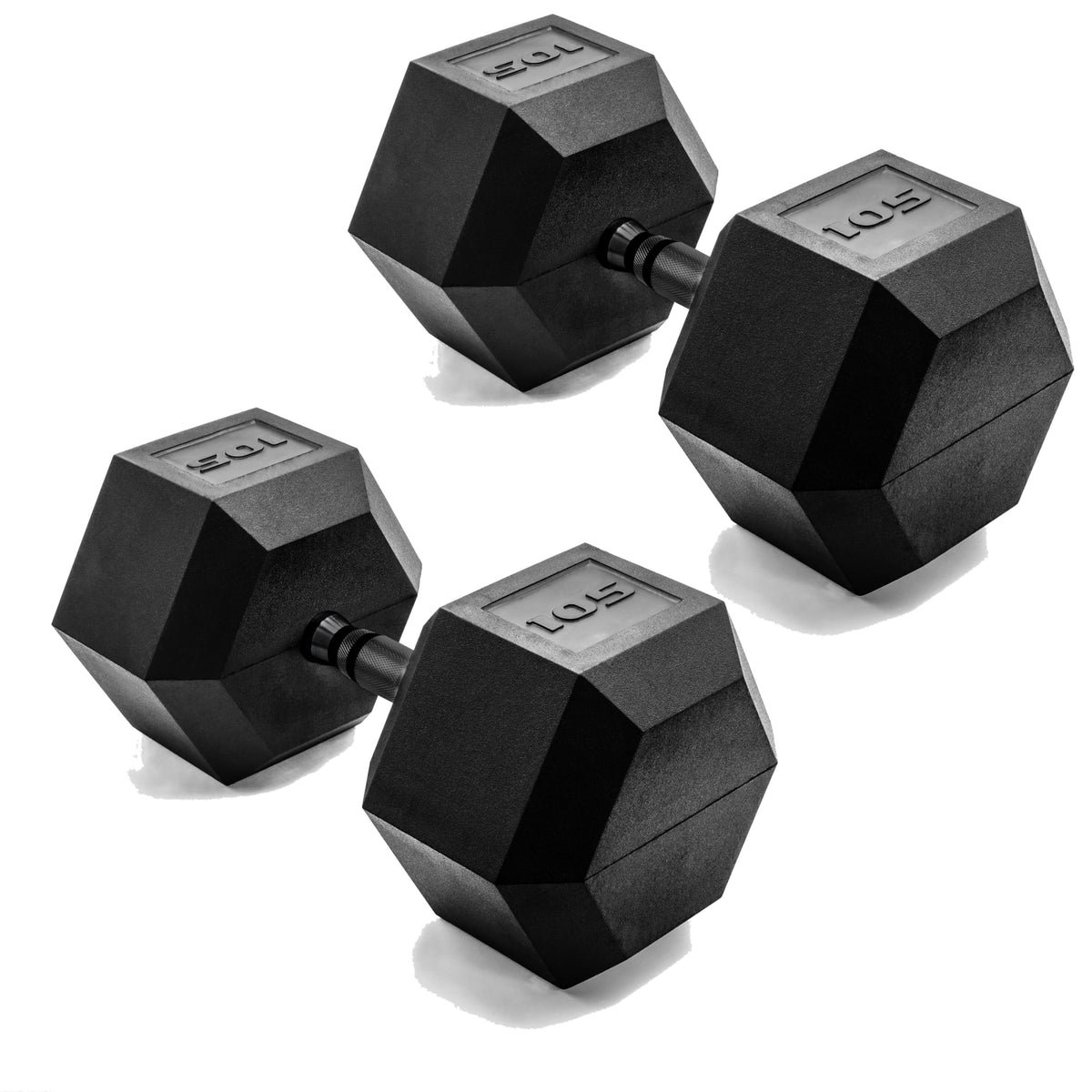 CAP Rubber Coated Dumbbell Weights, Free Weights for Home Gym Strength Training, Anti-Roll Hex Dumbbells with Black, Chrome & Comfort Grip Handles, Pairs & Sets