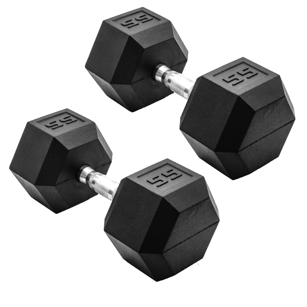 CAP Rubber Coated Dumbbell Weights, Free Weights for Home Gym Strength Training, Anti-Roll Hex Dumbbells with Black, Chrome & Comfort Grip Handles, Pairs & Sets