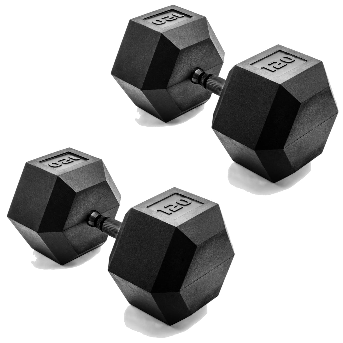 CAP Rubber Coated Dumbbell Weights, Free Weights for Home Gym Strength Training, Anti-Roll Hex Dumbbells with Black, Chrome & Comfort Grip Handles, Pairs & Sets
