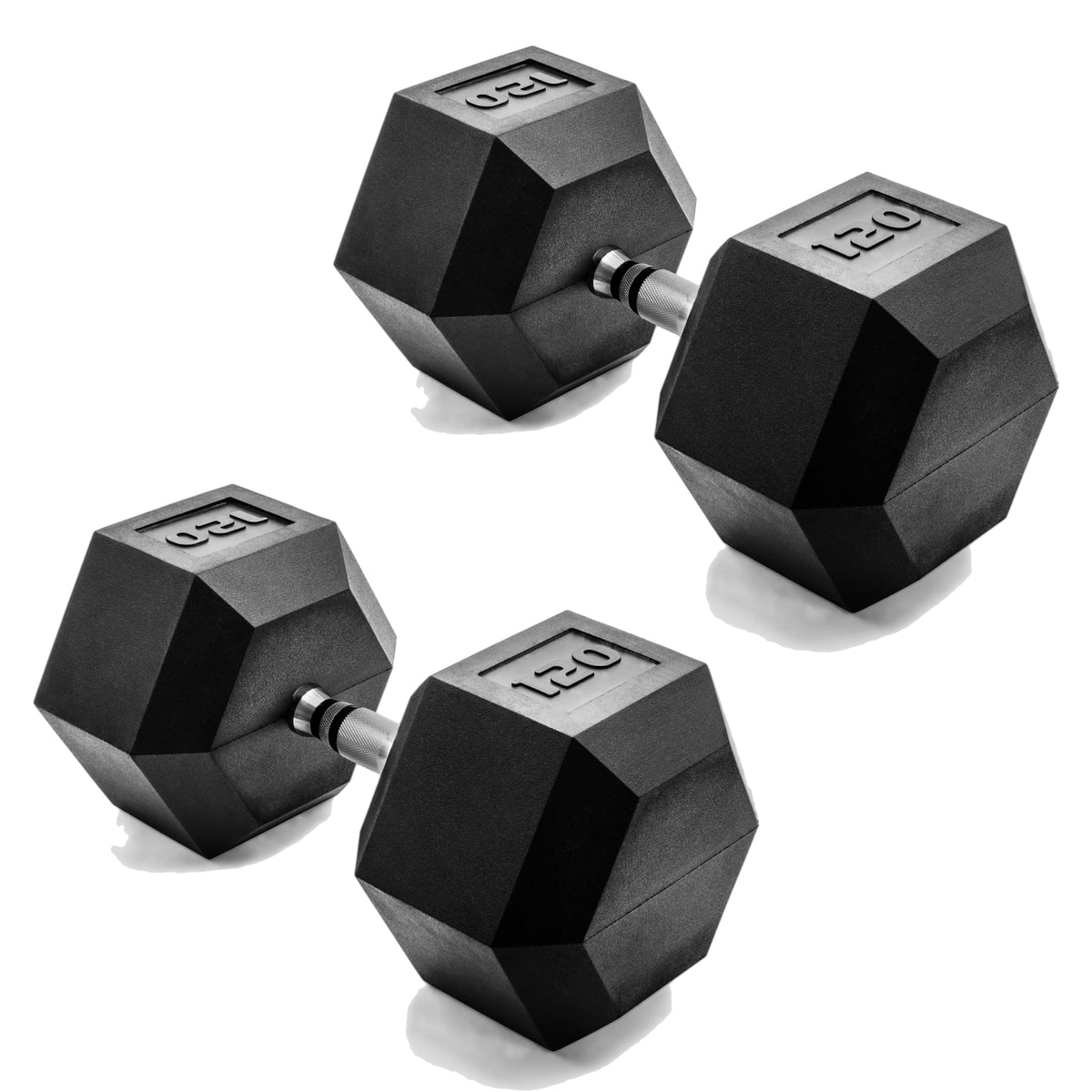 CAP Rubber Coated Dumbbell Weights, Free Weights for Home Gym Strength Training, Anti-Roll Hex Dumbbells with Black, Chrome & Comfort Grip Handles, Pairs & Sets