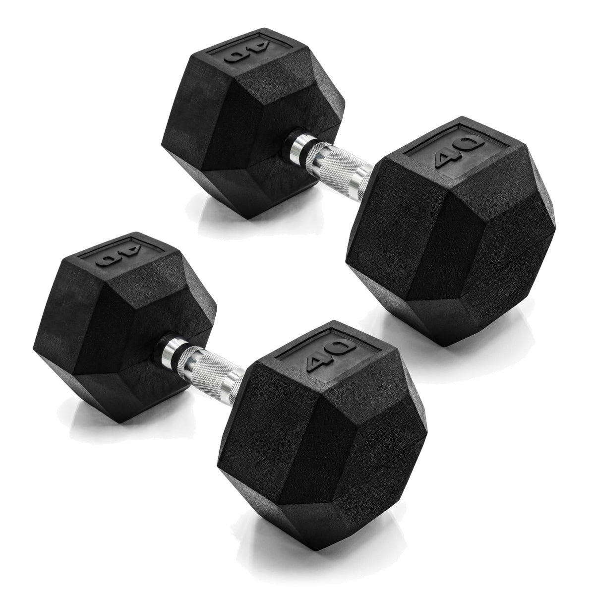 CAP Rubber Coated Dumbbell Weights, Free Weights for Home Gym Strength Training, Anti-Roll Hex Dumbbells with Black, Chrome & Comfort Grip Handles, Pairs & Sets