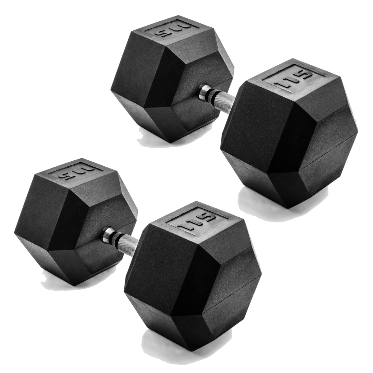 CAP Rubber Coated Dumbbell Weights, Free Weights for Home Gym Strength Training, Anti-Roll Hex Dumbbells with Black, Chrome & Comfort Grip Handles, Pairs & Sets