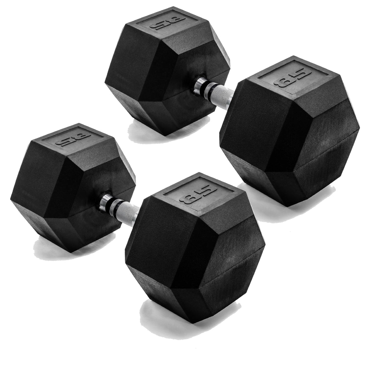 CAP Rubber Coated Dumbbell Weights, Free Weights for Home Gym Strength Training, Anti-Roll Hex Dumbbells with Black, Chrome & Comfort Grip Handles, Pairs & Sets