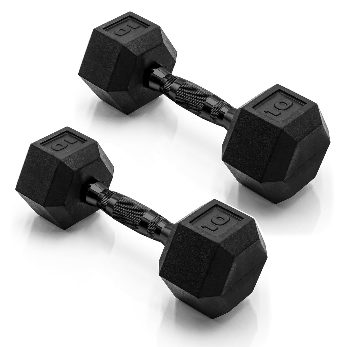CAP Rubber Coated Dumbbell Weights, Free Weights for Home Gym Strength Training, Anti-Roll Hex Dumbbells with Black, Chrome & Comfort Grip Handles, Pairs & Sets