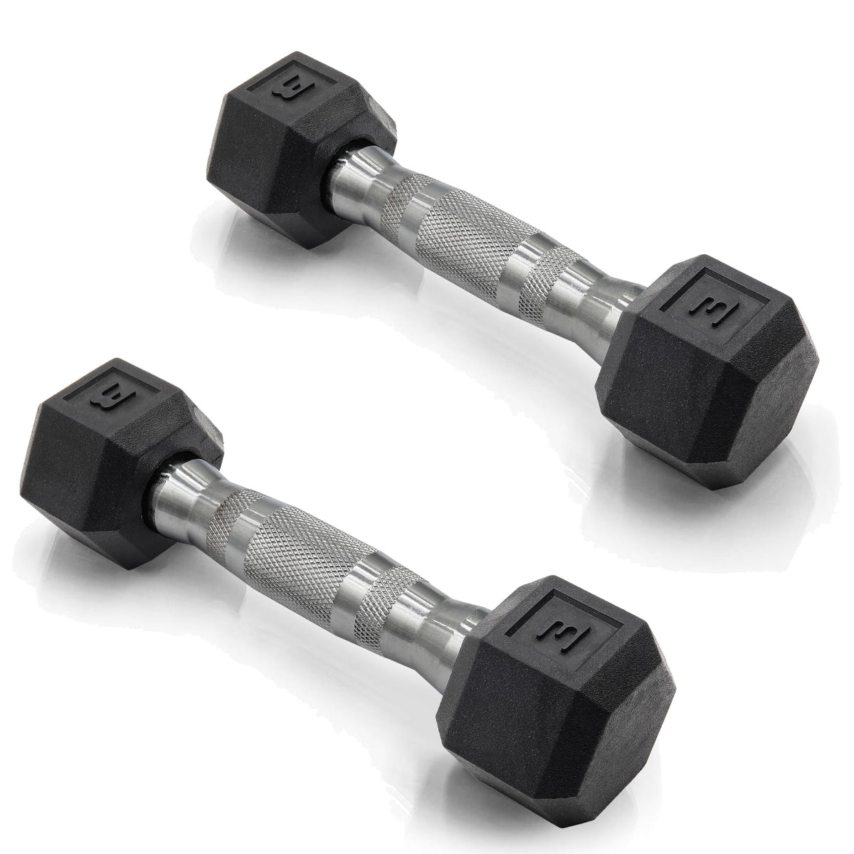 CAP Rubber Coated Dumbbell Weights, Free Weights for Home Gym Strength Training, Anti-Roll Hex Dumbbells with Black, Chrome & Comfort Grip Handles, Pairs & Sets