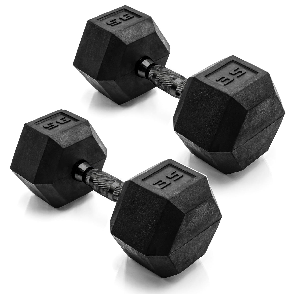 CAP Rubber Coated Dumbbell Weights, Free Weights for Home Gym Strength Training, Anti-Roll Hex Dumbbells with Black, Chrome & Comfort Grip Handles, Pairs & Sets