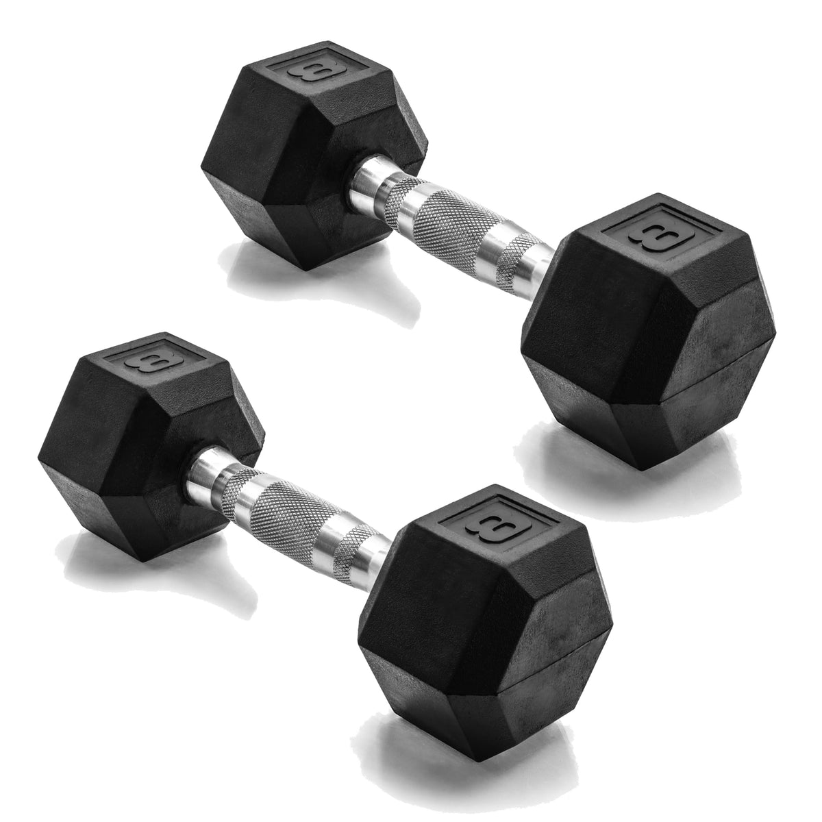 CAP Rubber Coated Dumbbell Weights, Free Weights for Home Gym Strength Training, Anti-Roll Hex Dumbbells with Black, Chrome & Comfort Grip Handles, Pairs & Sets