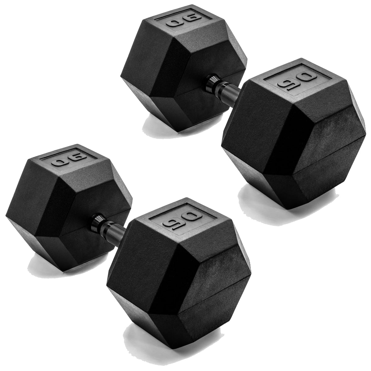 CAP Rubber Coated Dumbbell Weights, Free Weights for Home Gym Strength Training, Anti-Roll Hex Dumbbells with Black, Chrome & Comfort Grip Handles, Pairs & Sets