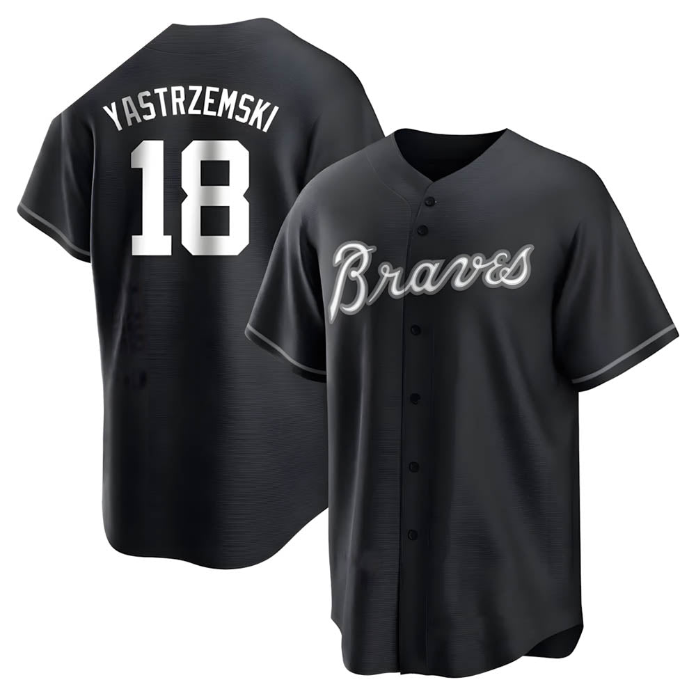 MATTH A.Braves #18 Mike Yastrzemski player Black&White Replica Stitched Jerseys