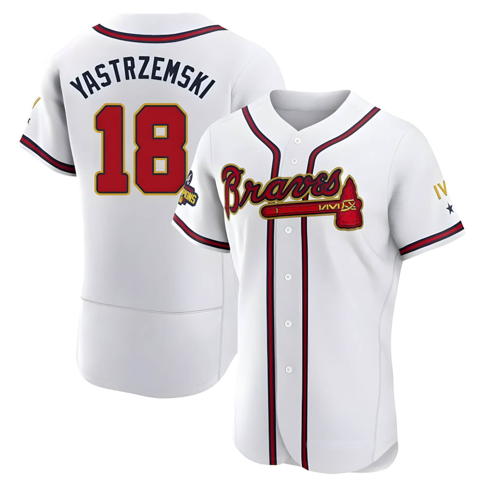 MATTH A.Braves #18 Mike Yastrzemski player Gold Authentic White Program Stitched Jerseys