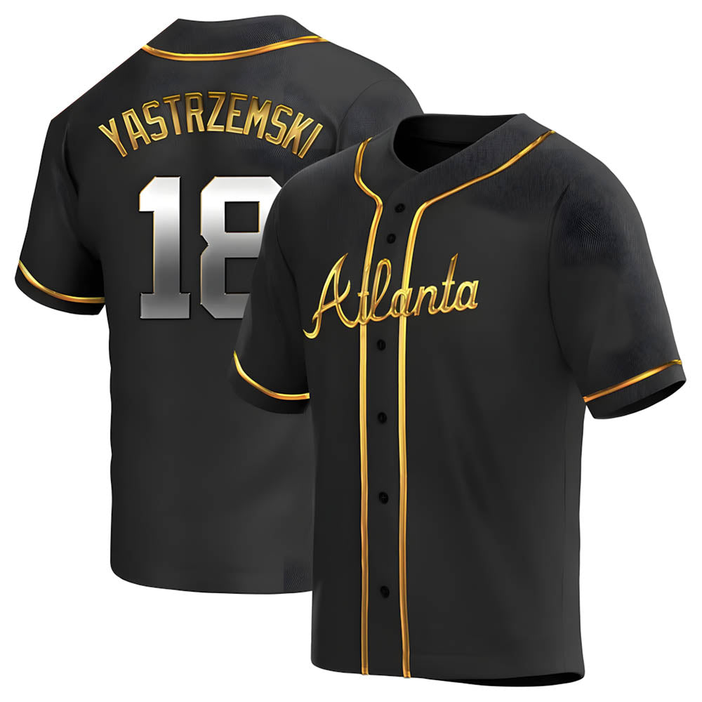 MATTH A.Braves #18 Mike Yastrzemski player Gold Replica Black en Alternate Stitched Jerseys