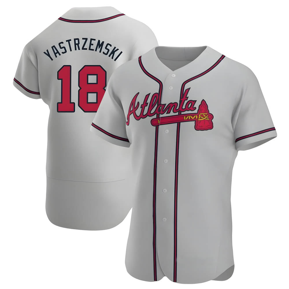 MATTH A.Braves #18 Mike Yastrzemski player Gray Authentic Road Stitched Jerseys