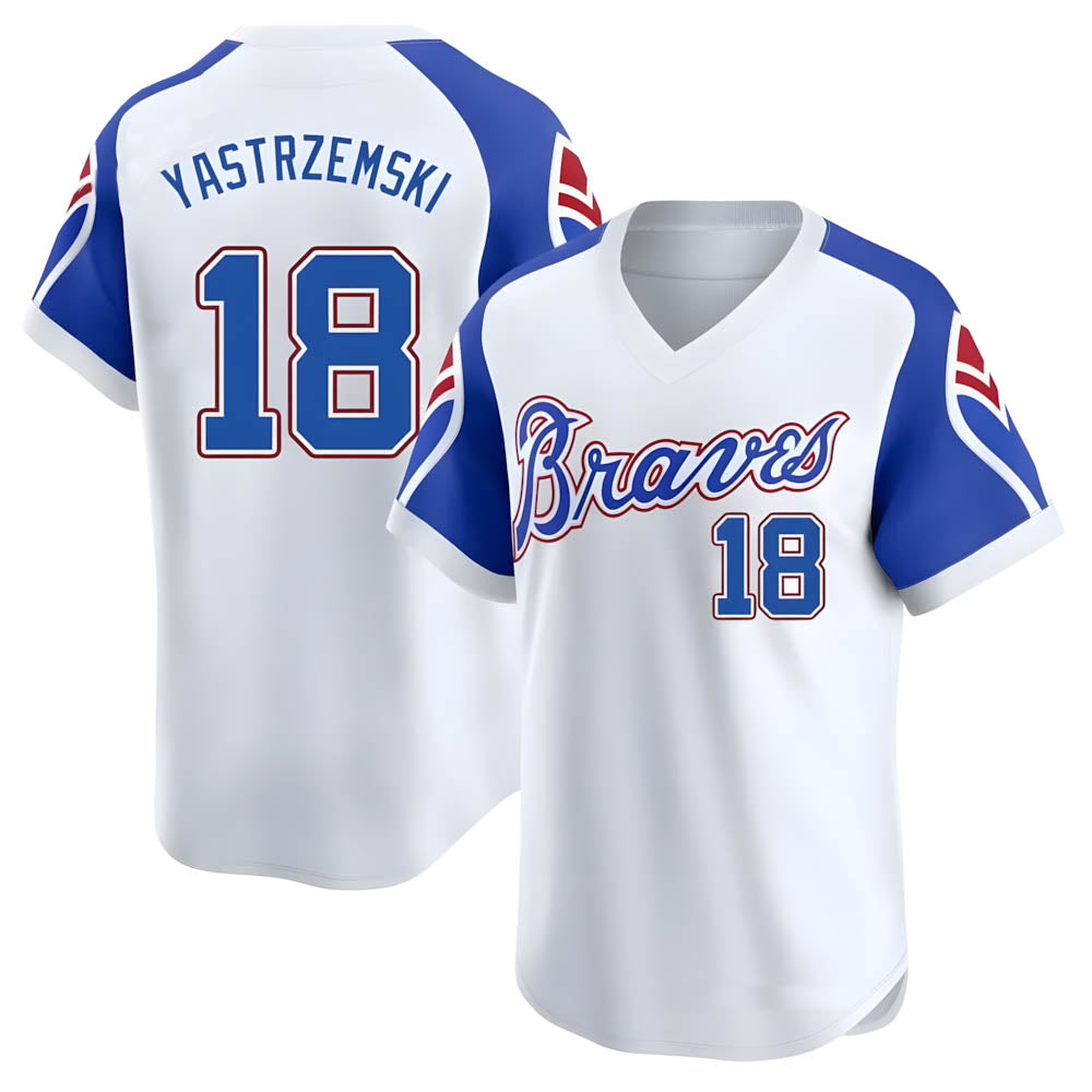 MATTH A.Braves #18 Mike Yastrzemski player White Limited Throwback Cooperstown Collection Stitched Jerseys