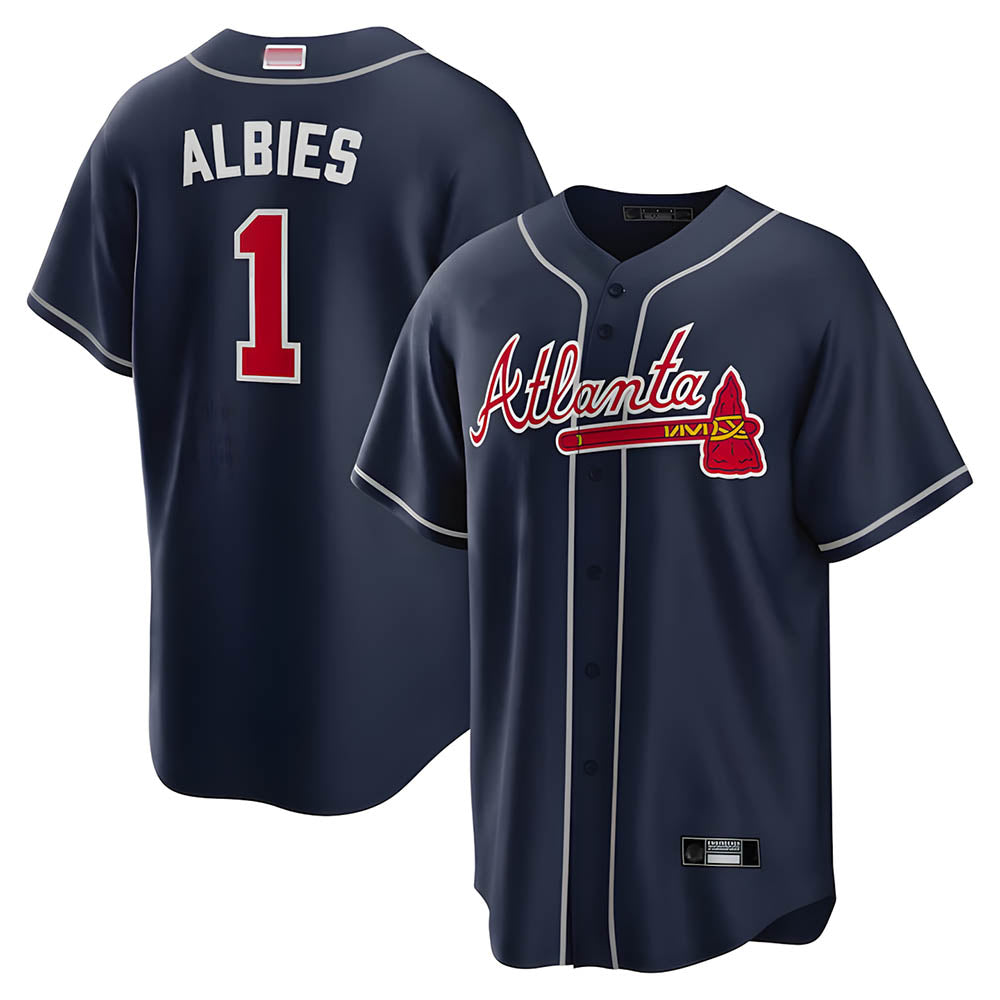 MATTH A.Braves #1 Ozzie Albies Player Navy Alternate Stitched Jerseys