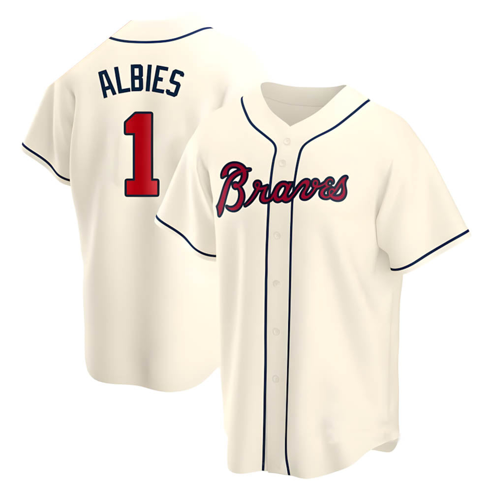 MATTH A.Braves #1 Ozzie Albies Player Cream Replica Alternate Stitched Jerseys