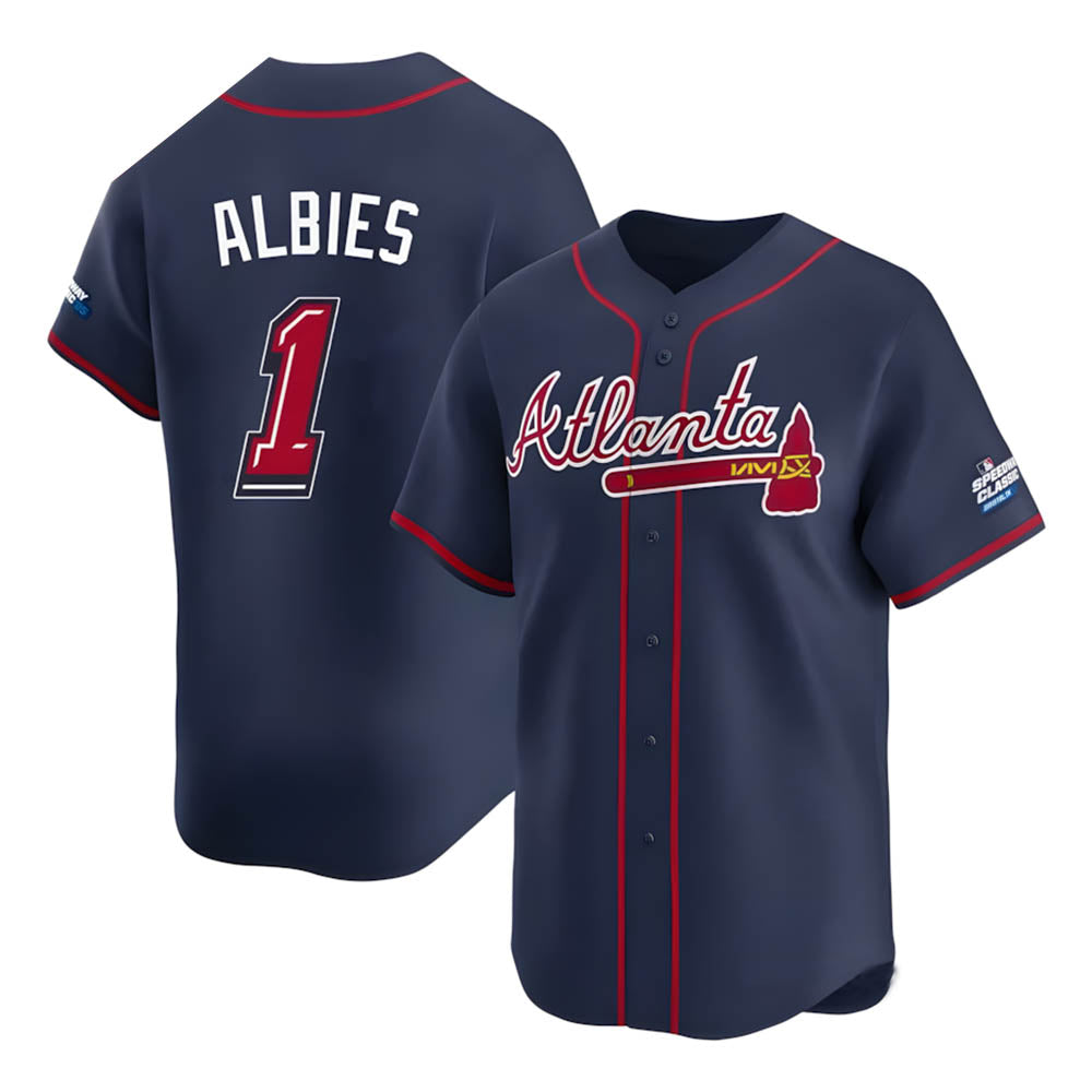 MATTH A.Braves #1 Ozzie Albies Player Navy Limited 2025 Speedway Classic Alternate Stitched Jerseys