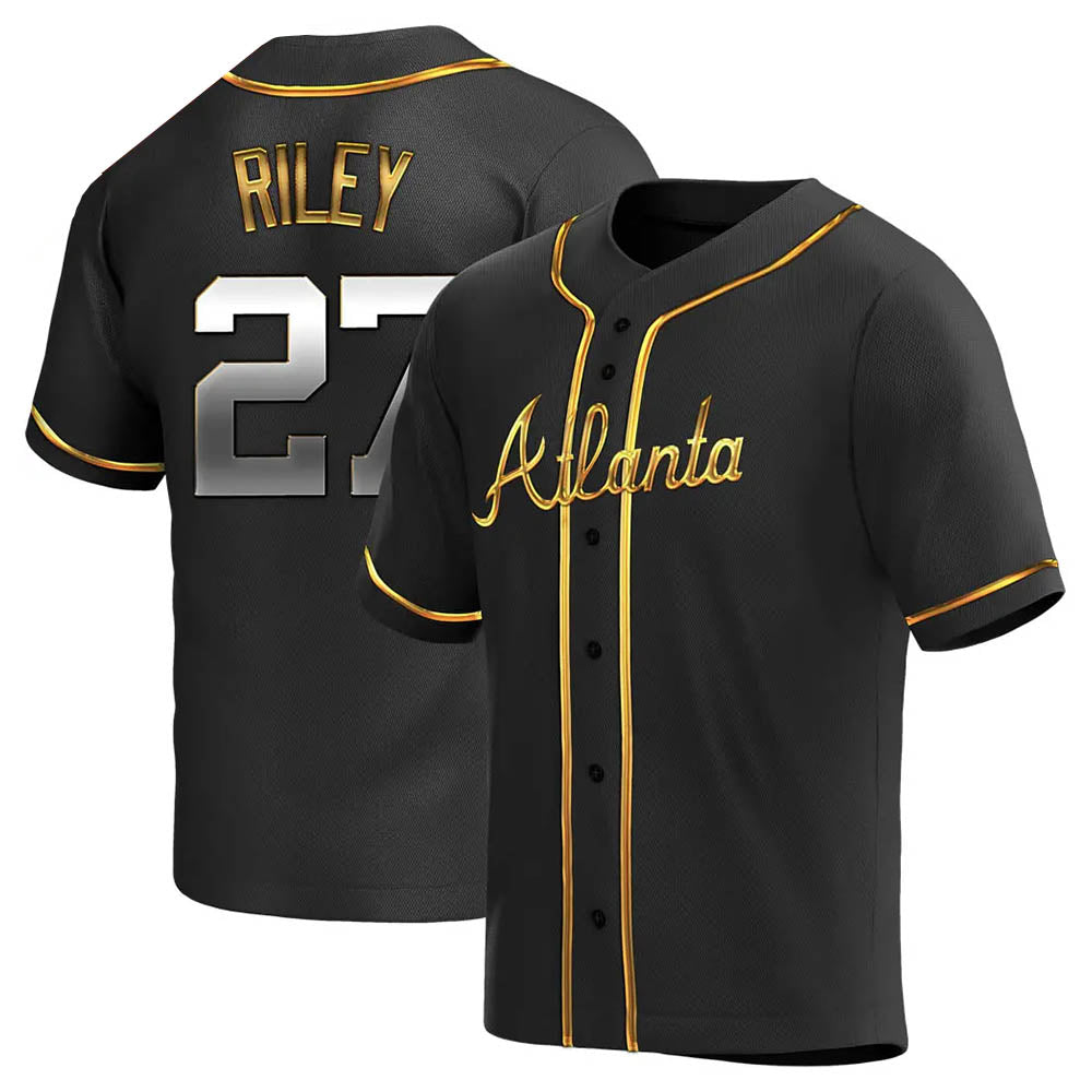 MATTH A.Braves #27 Austin Riley Player Black&Gold Replica en Alternate Stitched Jerseys