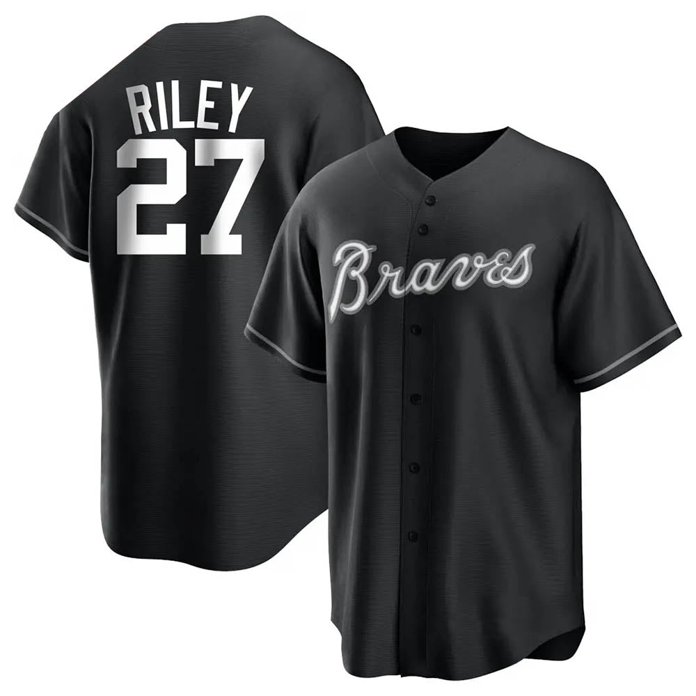 MATTH A.Braves #27 Austin Riley Player Black&White Replica Stitched Jerseys