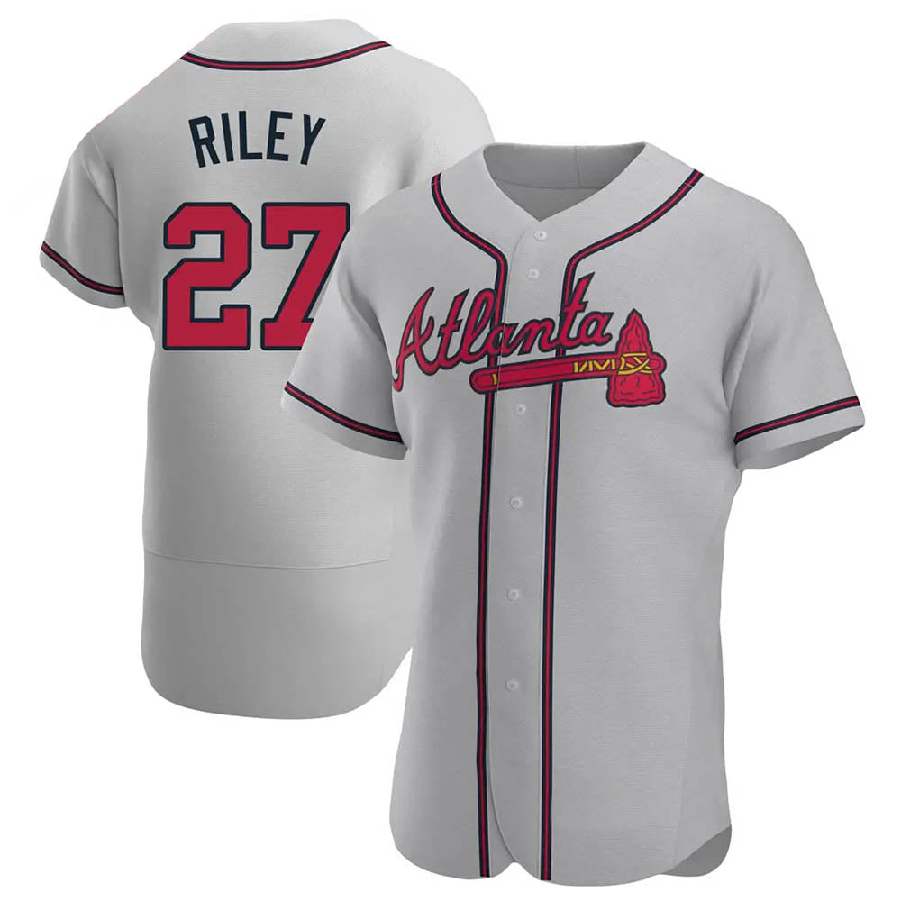 MATTH A.Braves #27 Austin Riley Player Gray Authentic Road Stitched Jerseys