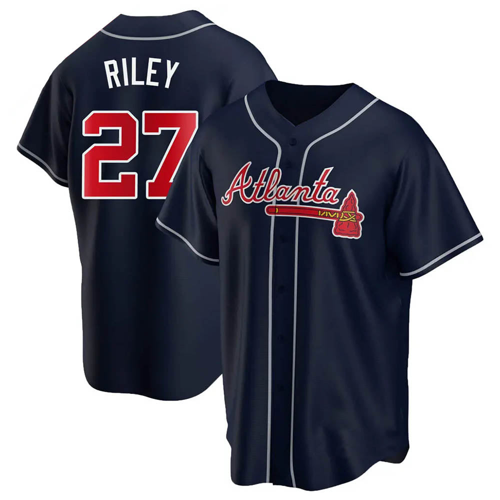 MATTH A.Braves #27 Austin Riley Player Navy Replica Alternate Stitched Jerseys