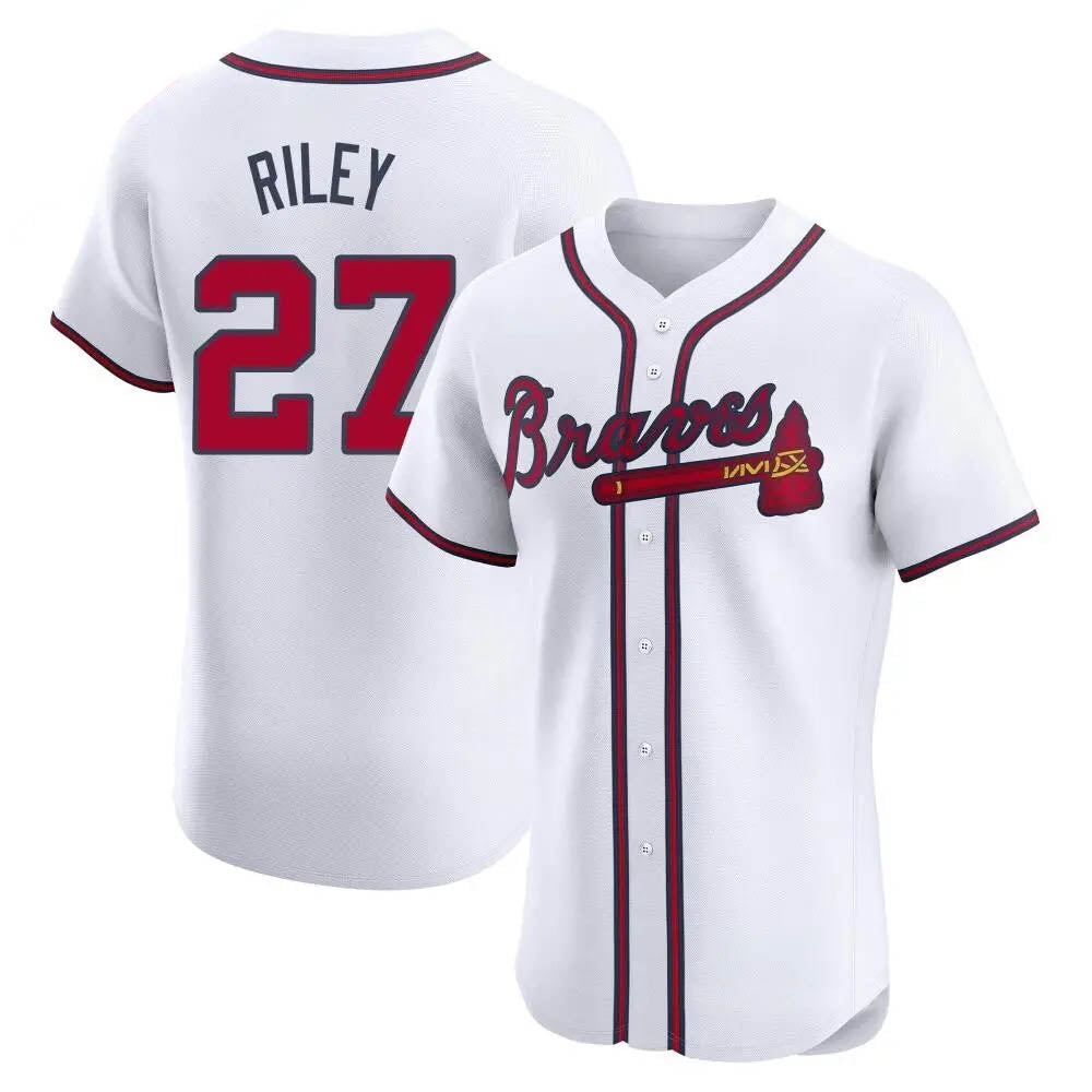 MATTH A.Braves #27 Austin Riley Player White Elite Home Stitched Jerseys